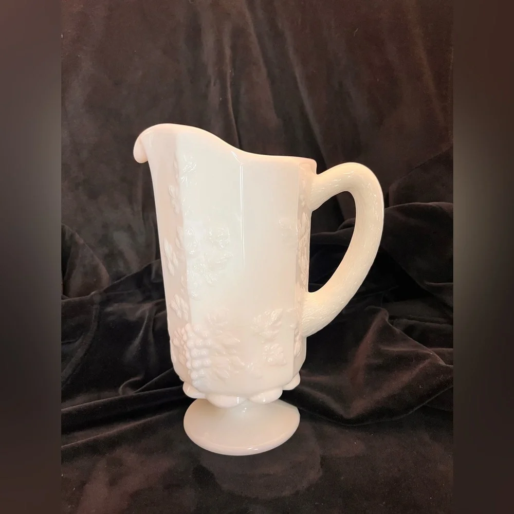 Westmoreland Milk Glass Paneled Grape Footed Pitcher Vintage MCM Water Vase